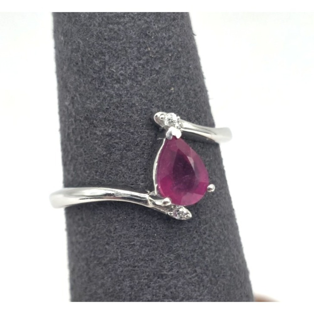 Ruby‎ Faceted Teardrop Ring Size 7 Sterling Silver 925 w/2 CZ's Handmade Dainty